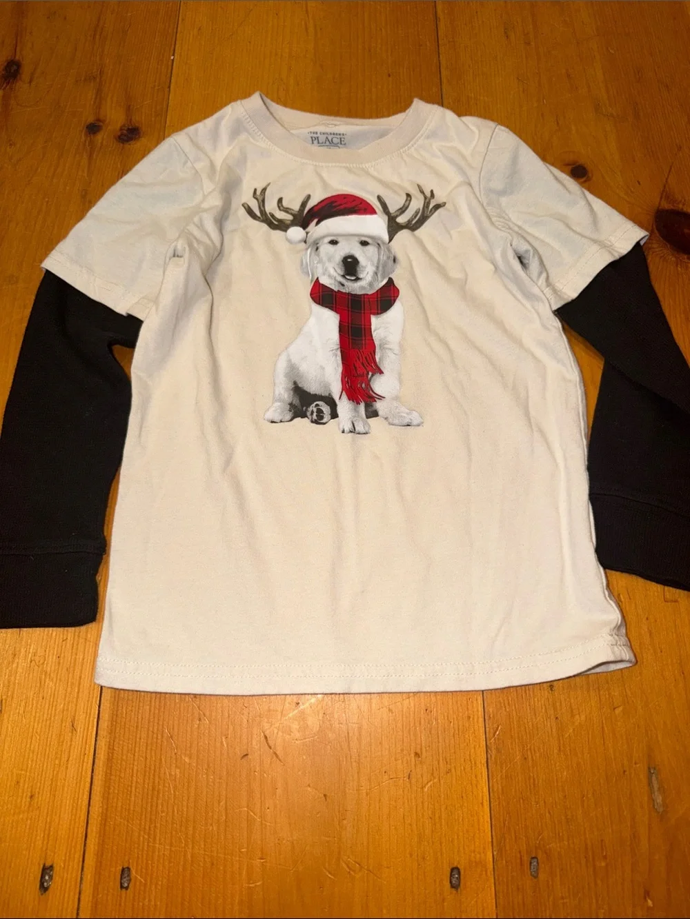 The Children's Place White & Black Dog Holiday Layered Tee size 5
